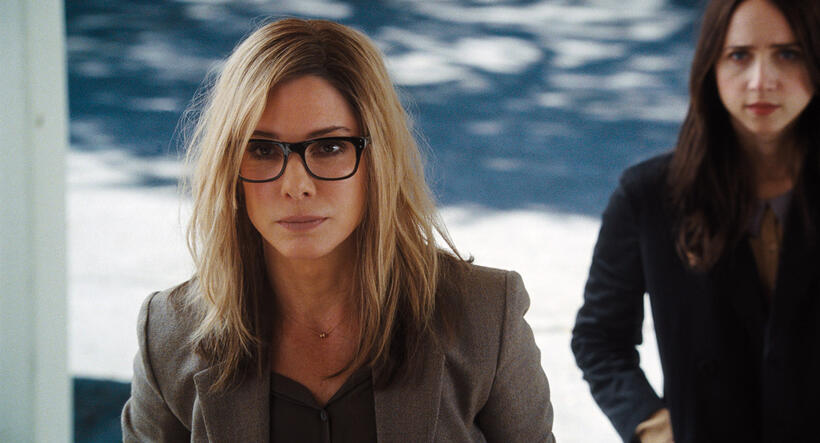 Sandra Bullock as Jane and Zoe Kazan as Leblanc in "Our Brand Is Crisis."