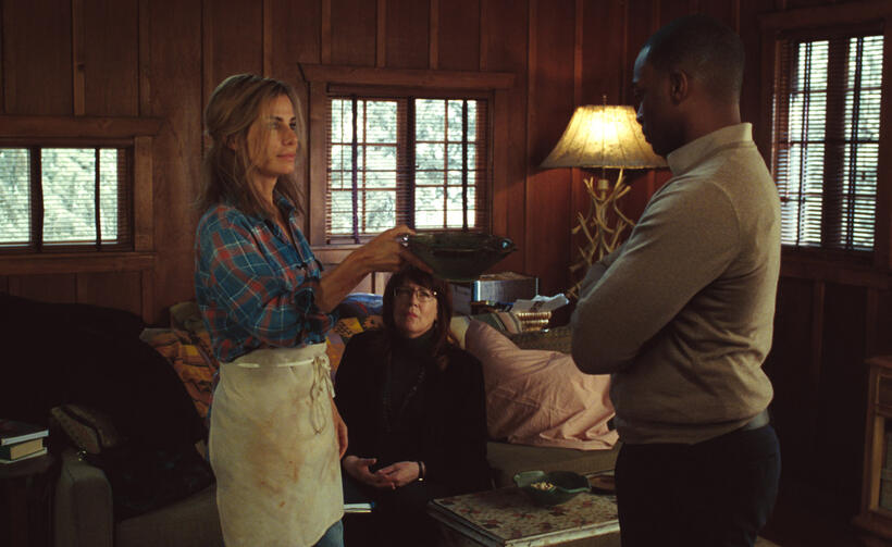 Sandra Bullock as Jane, Ann Dowd as Nell and Anthony Mackie as Ben in "Our Brand Is Crisis."