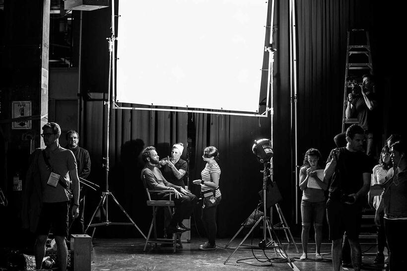 A scene from on the set of "Experimenter."