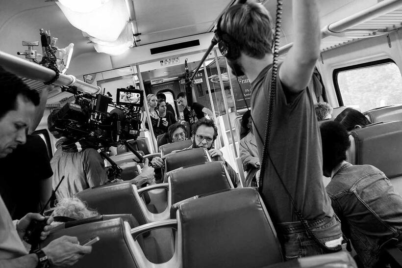 A scene from on the set of "Experimenter."
