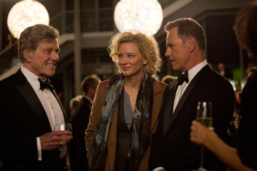 Robert Redford as Dan Rather, Cate Blanchett as Mary Mapes and Bruce Greenwood as Andrew Heyward in "Truth."