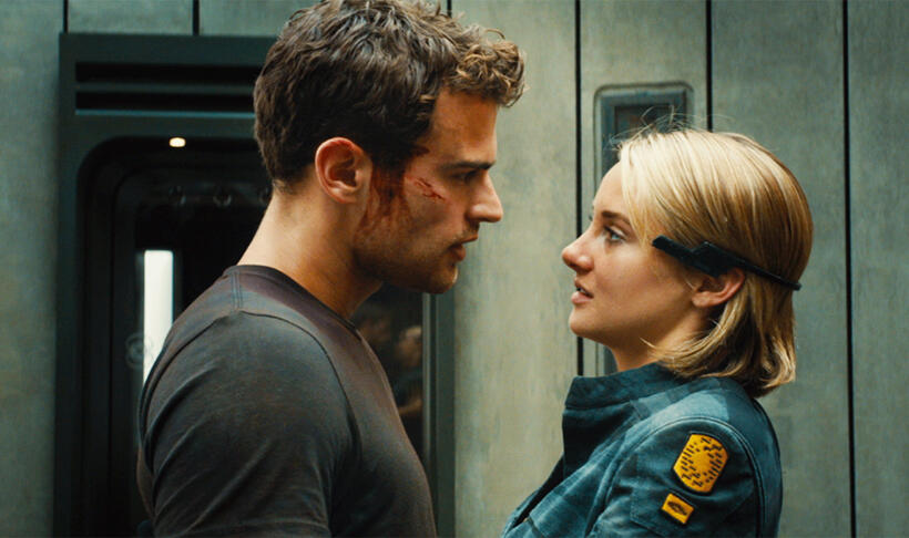 Theo James as Four and Shailene Woodley as Tris in "The Divergent Series: Allegiant."