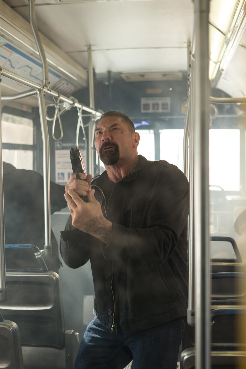Dave Bautista as Cox in "Heist."