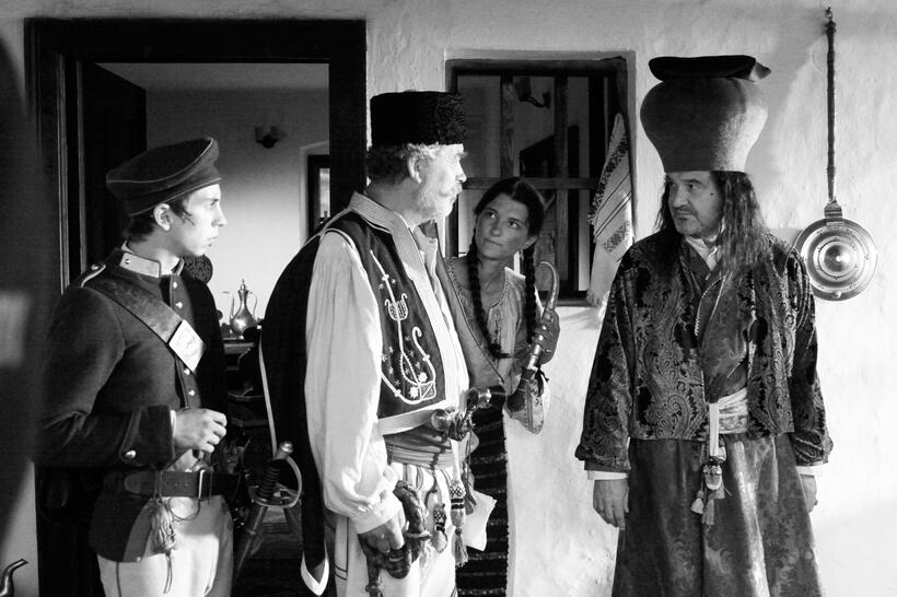 Mihai Comanoiu as Ionita, Teodor Corban as Costandin and Alexandru Dabija as Boyar Iordache Cindescu in "Aferim."