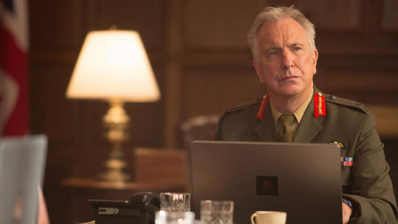 Alan Rickman as Lieutenant General Frank Benson in "Eye in the Sky."
