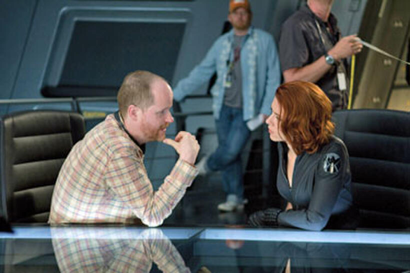 Director Joss Whedon with Scarlett Johansson.