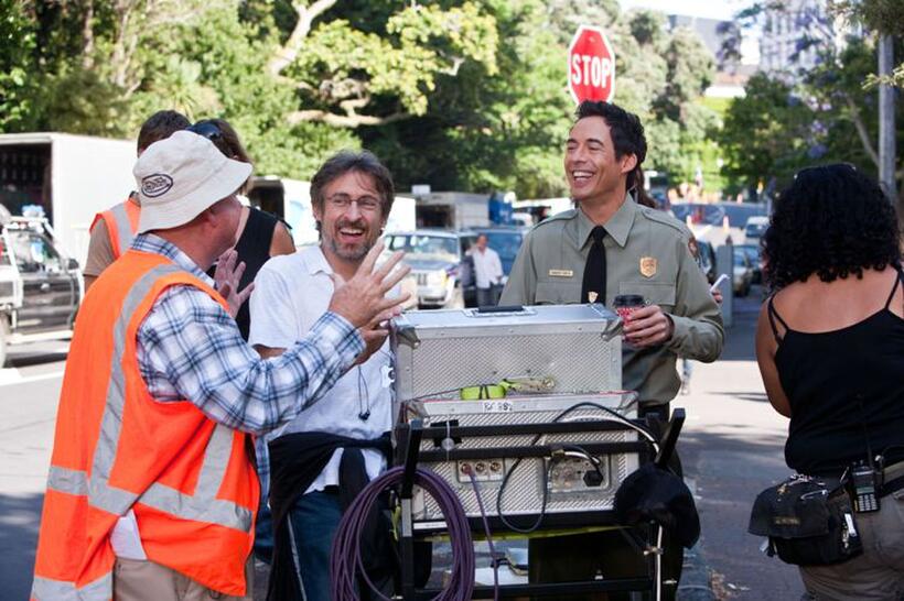 Director of photography Peter James, director Eric Brevig and Tom Cavanagh on the set of "Yogi Bear."