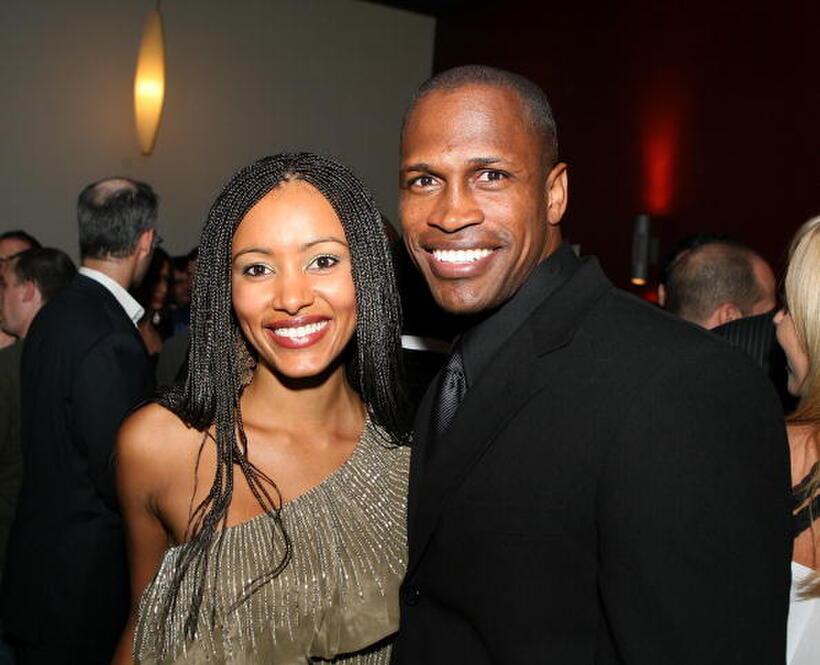 Actors Emelia Burns and Marcus Johnson at the after party of an L.A. screening of "The Condemned."