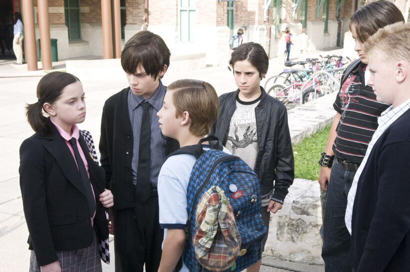 Jolie Vanier as Helvetica Black, Devon Gearhart as Cole Black, Jimmy Bennett as Toe Thompson, Racer Rodriguez as Bully 1 and Rocket Rodriguez as Bully 2 in "Shorts."