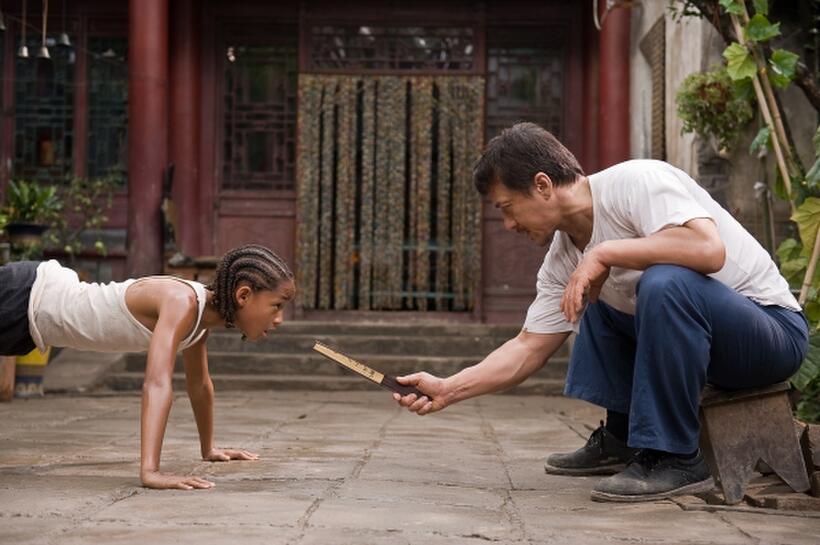 Jaden Smith as Dre Parker and Jackie Chan as Mr. Han in "The Karate Kid (2010)."