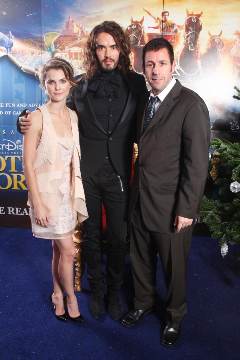 Keri Russell, Russell Brand and Adam Sandler at the UK premiere of "Bedtime Stories."