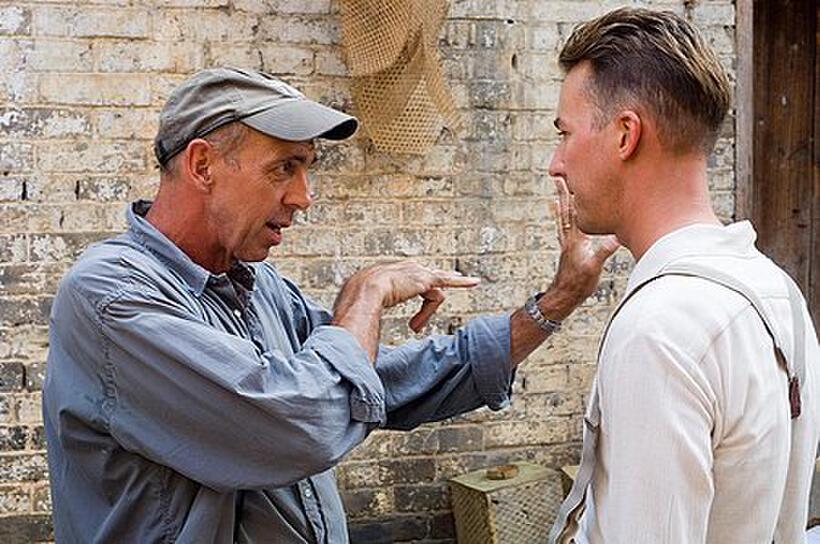Cinematographer Stuart Drybugh with Edward Norton on the set of "The Painted Veil."