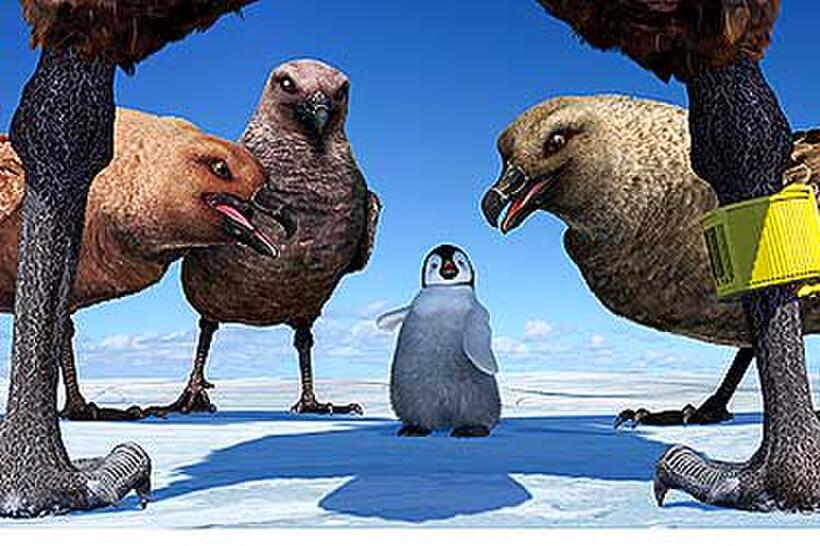 The Boss Skua (voice of Anthony Lapaglia) tells young Mumble (voice of Elizabeth Daily) about his "alien abduction" in "Happy Feet."