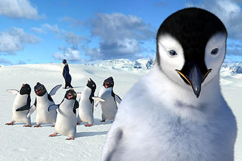 A disheartened Gloria (voiced by Brittany Murphy) waddles away from Mumble and the Amigos in "Happy Feet."