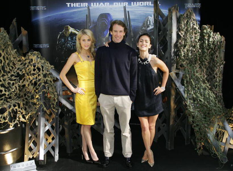 Australian actress Rachael Taylor, director Michael Bay and actress Megan Fox at the Sydney press conference for "Transformers." 