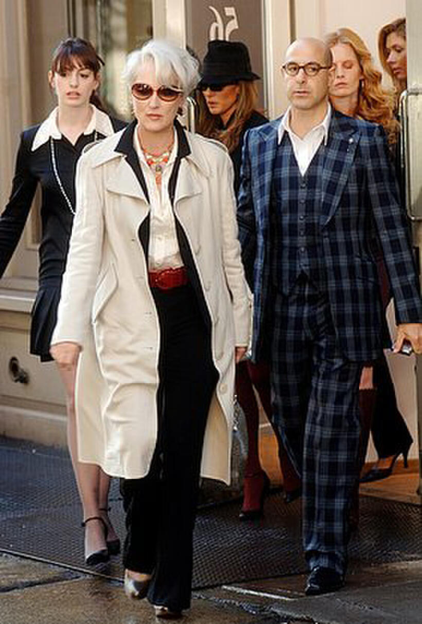 Fashion magazine editor Miranda Priestly (Meryl Streep) is surrounded by her minions in "The Devil Wears Prada."
