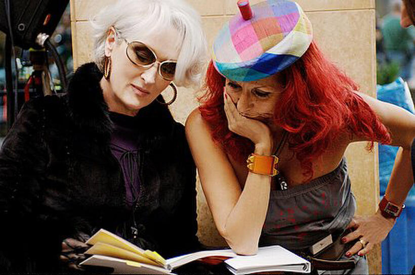 Meryl Streep confers with costume designer Patricia Field on the set of "The Devil Wears Prada."