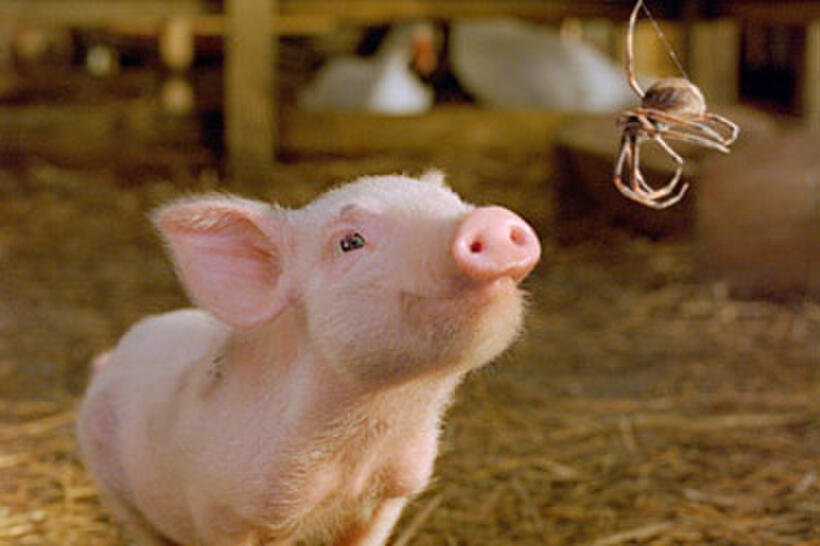 Dominic Scott Kay voices Wilbur (left) and Julia Roberts voices Charlotte (right) in "Charlotte's Web."