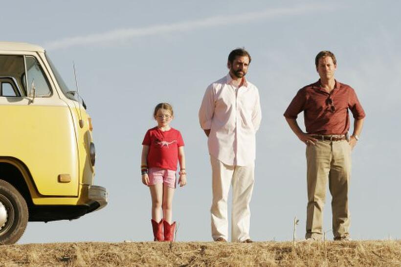 Abigail Breslin, Greg Kinnear and Steve Carell in "Little Miss Sunshine.''