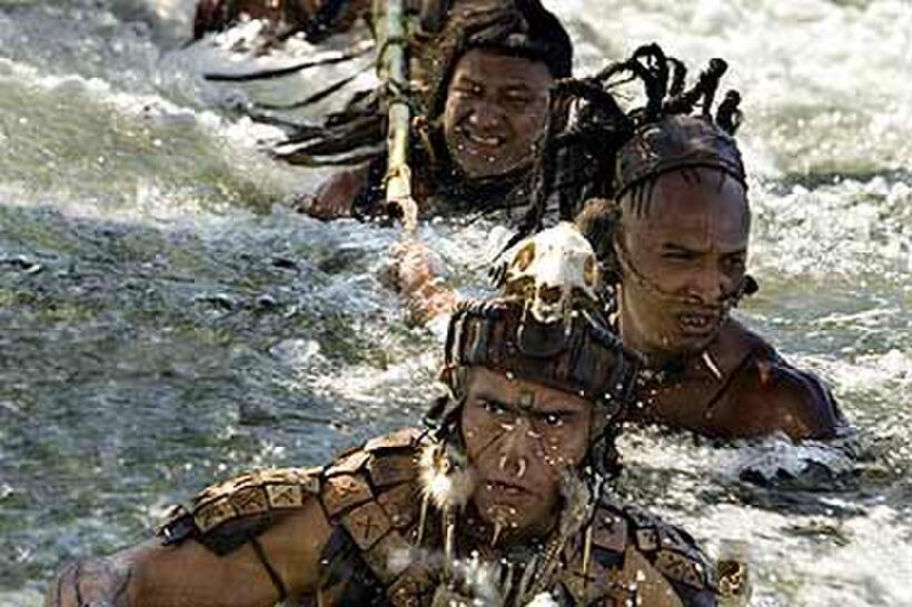 Zero Wolf (Raoul Trujillo), foreground, and Snake Ink (Rodolfo Palacios) in "Apocalypto."