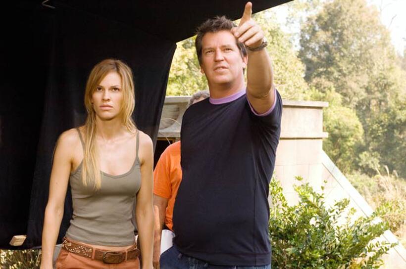 Hilary Swank and director Stephen Hopkins on the set of "The Reaping."
