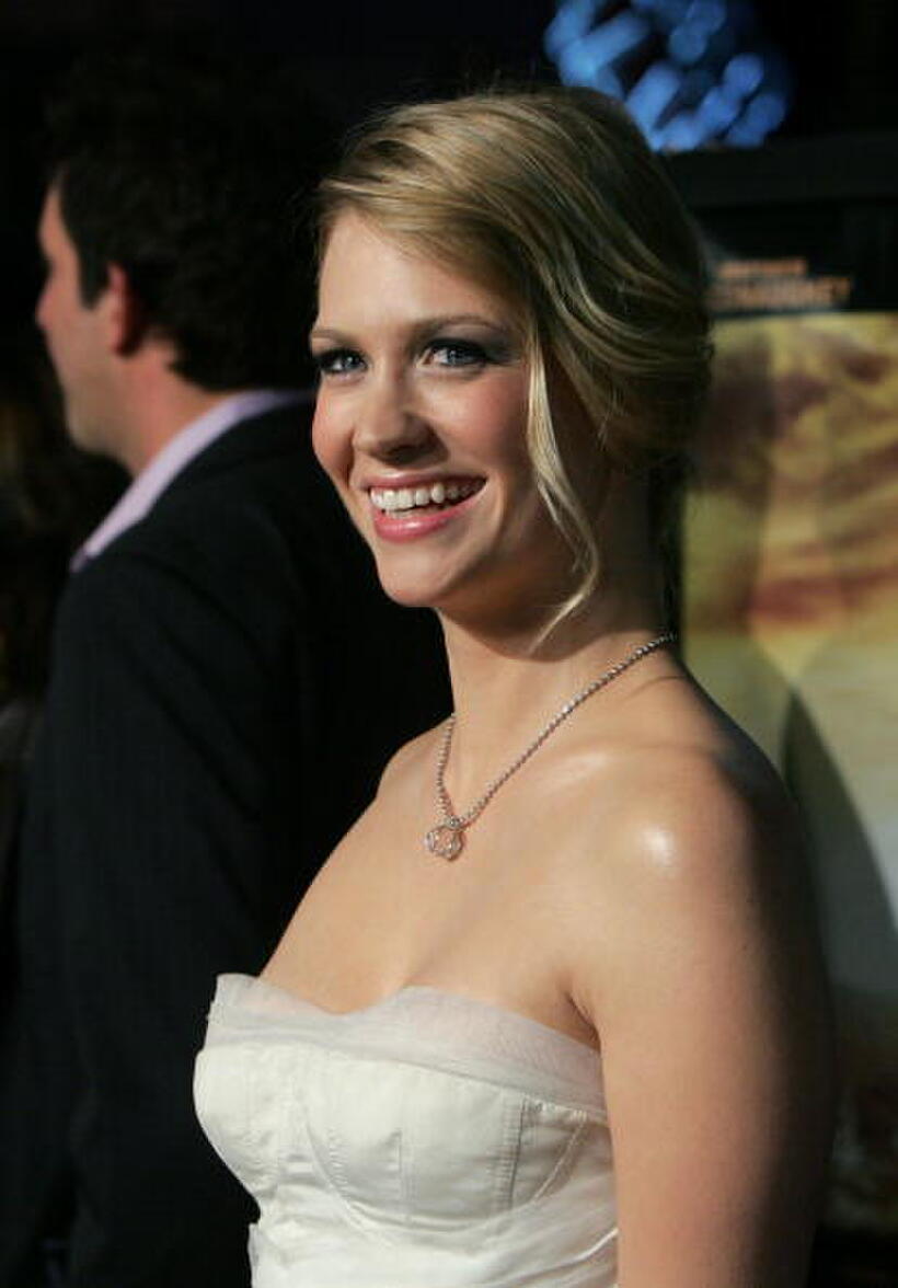 "We Are Marshall" star January Jones arrives on the red carpet at the Hollywood premiere.