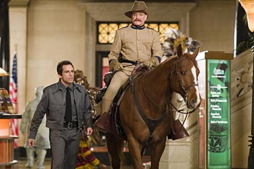 Ben Stiller, Robin Williams and his steed in "Night at the Museum."