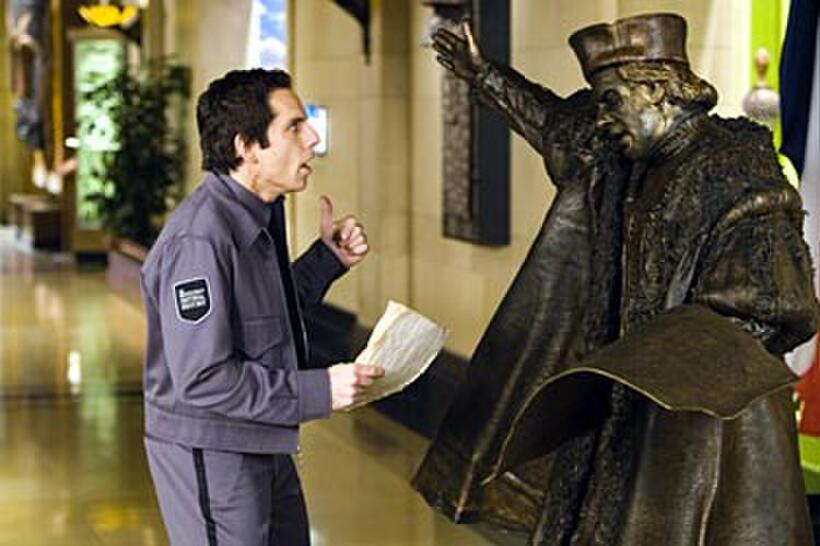 Ben Stiller seeks advice from a statue in "Night at the Museum."