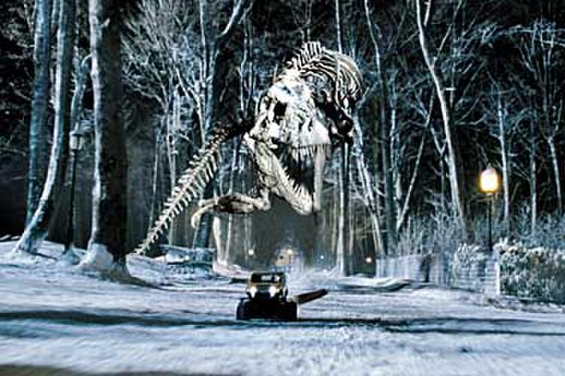 A jurassic skeleton gives chase in "Night at the Museum."