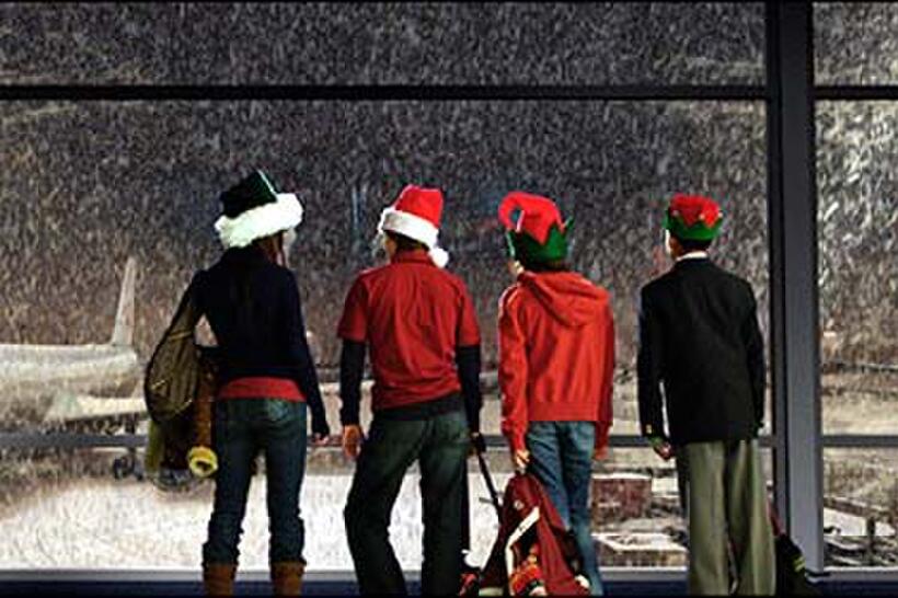 Gina Mantegna, Dyllan Christopher, Quinn Shephard, and Tyler James Williams in "Unaccompanied Minors."