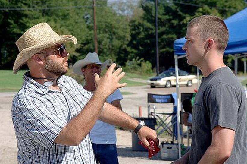 Director Criag Brewer and Justin Timberlake on the set of "Black Snake Moan."
