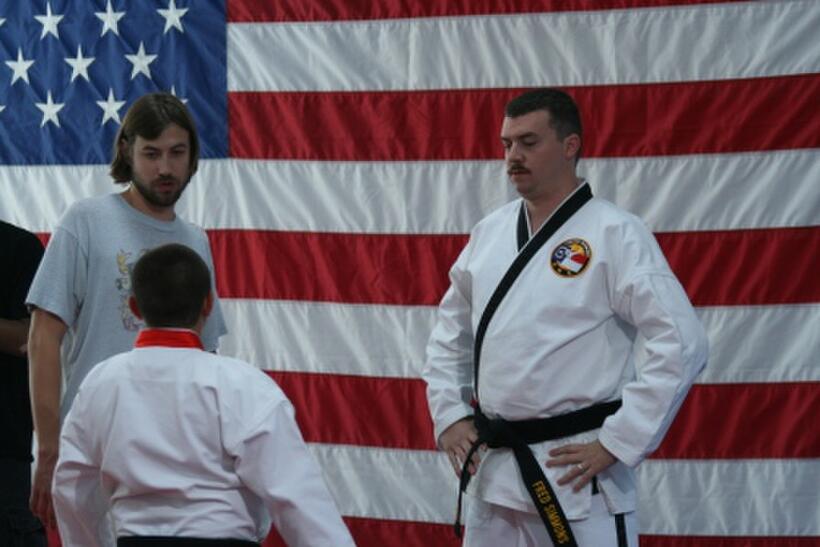 Director Jody Hill and Danny McBride on the set of "The Foot Fist Way."