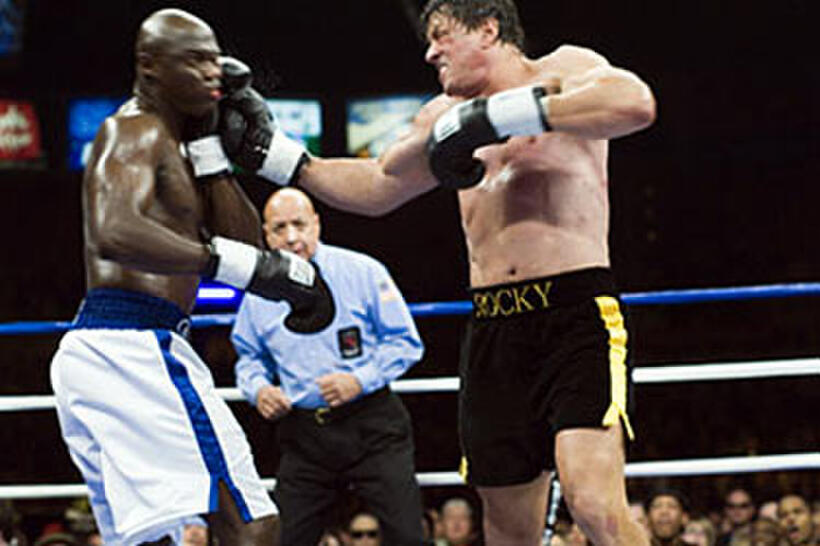 Antonio Tarver takes a hit from Sylvester Stallone in "Rocky Balboa."