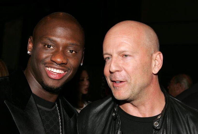 Antonio Tarver and Bruce Willis attend the Hollywood premiere of "Rocky Balboa."