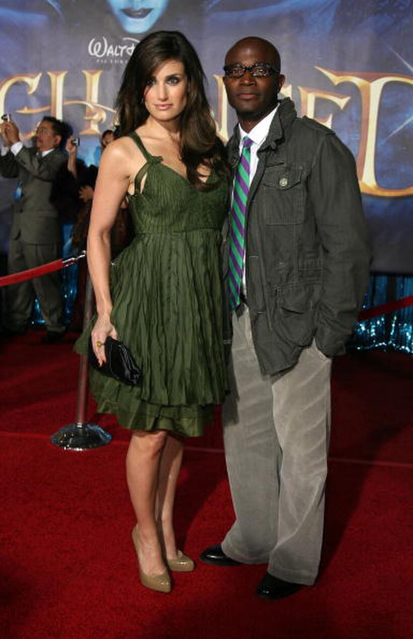 Actress Idina Menzel and Taye Diggs at the L.A. premiere of "Enchanted."