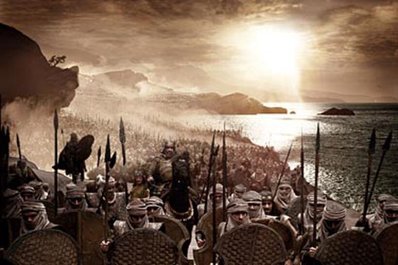 The Persian infantry takes it's position on the coastal plains near the Hot Gates as they prepare to attack in "300."