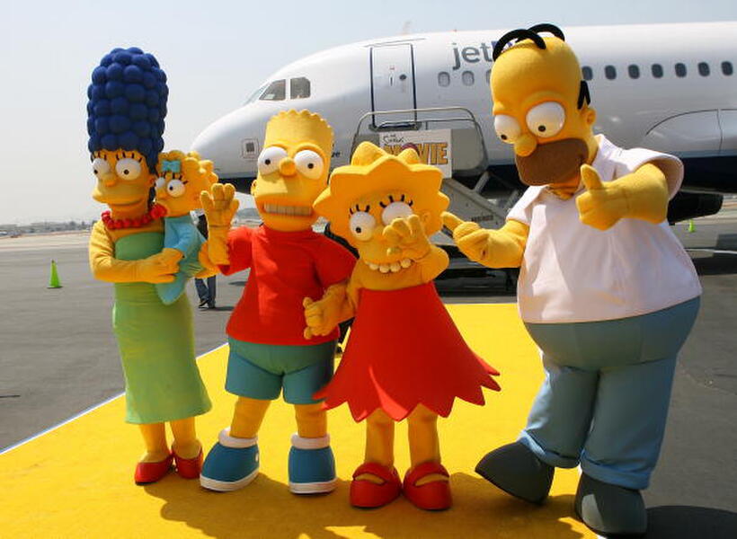 "The Simpsons" at the unveiling of Jet Blue's "Simpson's" themed airplane at the Burbank Airport.