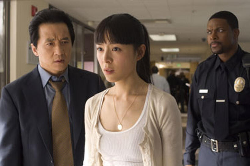 Jackie Chan, Jingchu Zhang and Chris Tucker in "Rush Hour 3."