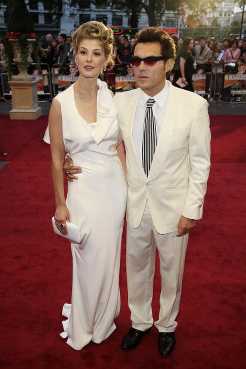 Actress Rosamund Pike and director Joe Wright at the London premiere of "Atonement."