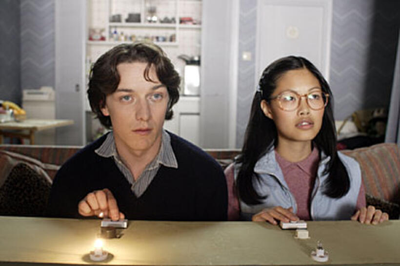 Brian (James McAvoy) and Lucy (Elaine Tan) train for a quiz show in "Starter for 10."