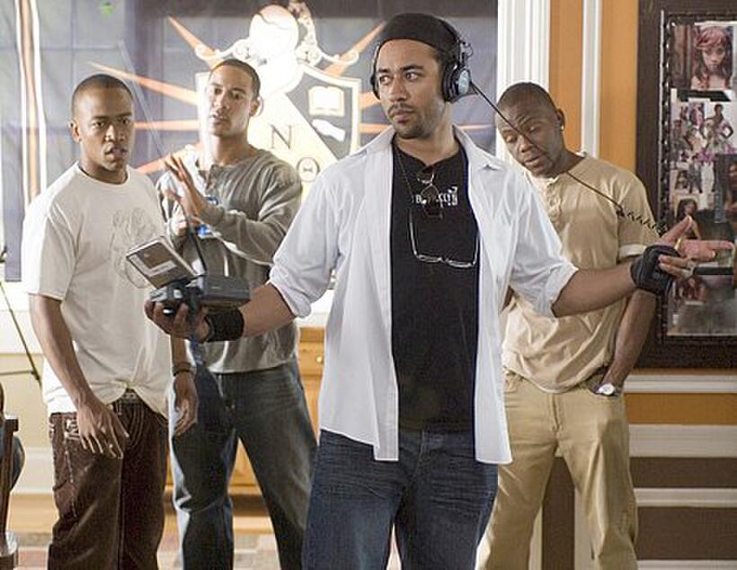 Director Sylvain White, Columbus Short and Brian J. White on the set of "Stomp the Yard."