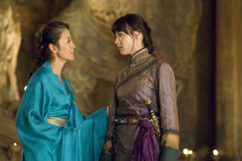 Michelle Yeoh as Zi Yuan and Isabella Leong as Lin in "The Mummy: Tomb of the Dragon Emperor."