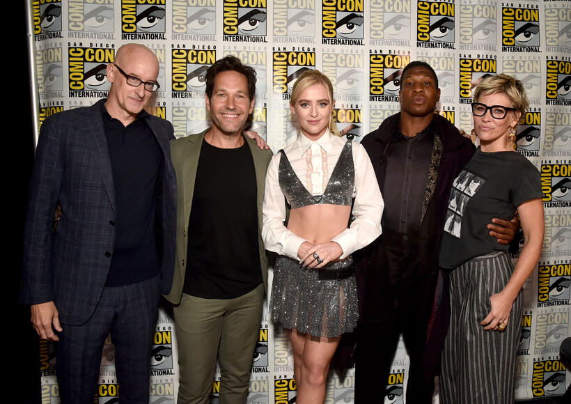 
	Peyton Reed, Paul Rudd, Kathryn Newton, Jonathan Majors and Evangeline Lilly
