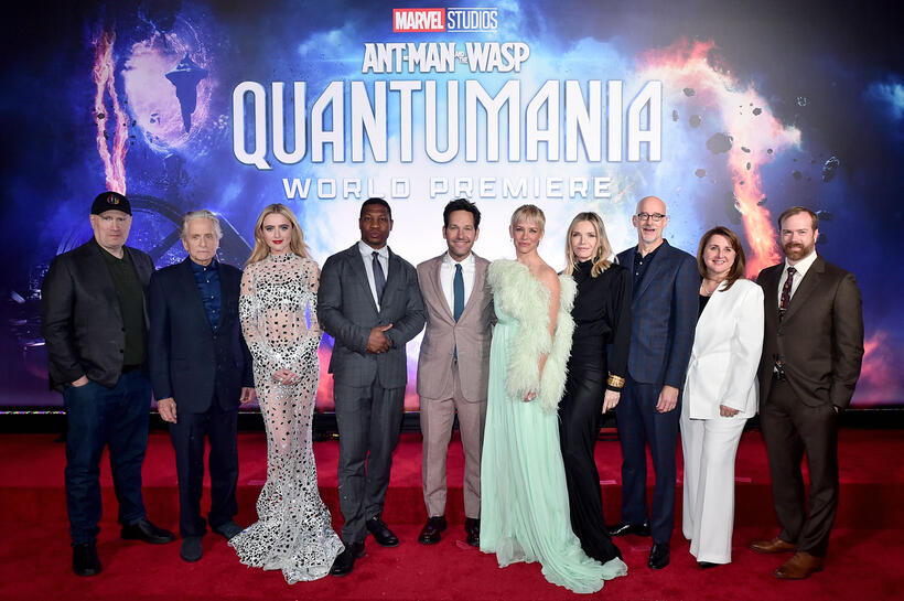 
	Marvel Studios President and Marvel CCO Kevin Feige, Michael Douglas, Kathryn Newton, Jonathan Majors, Paul Rudd, Evangeline Lilly, Michelle Pfeiffer, Peyton Reed, Victoria Alonso and Stephen Broussard&nbsp;
