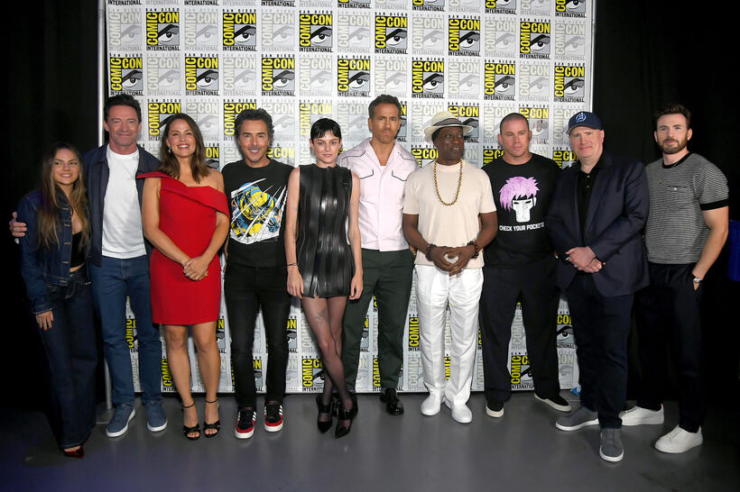 
	Dafne Keen, Hugh Jackman, Jennifer Garner, Shawn Levy, Emma Corrin, Ryan Reynolds, Wesley Snipes, Channing Tatum, Kevin Feige and Chris Evans
