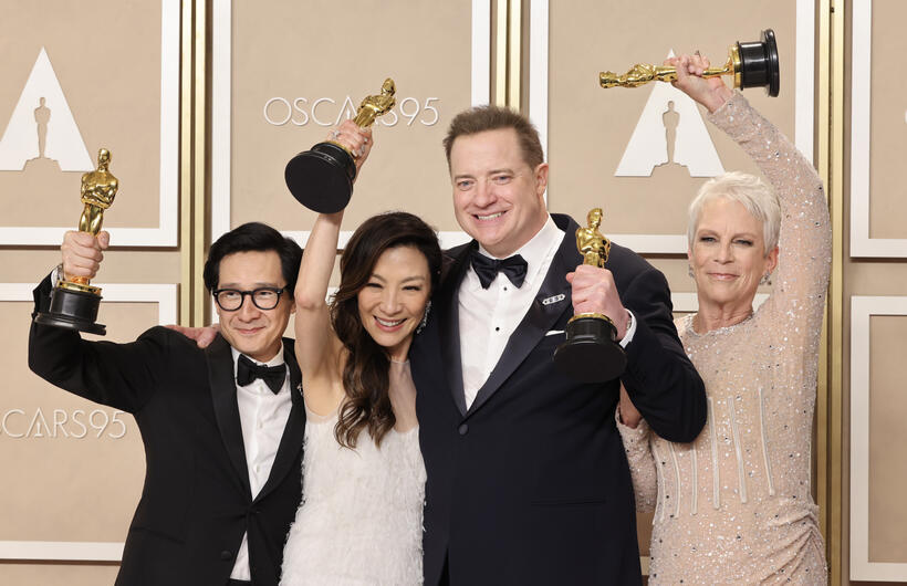 
	Ke Huy Quan, Michelle Yeoh, Brendan Fraser and Jamie Lee Curtis
