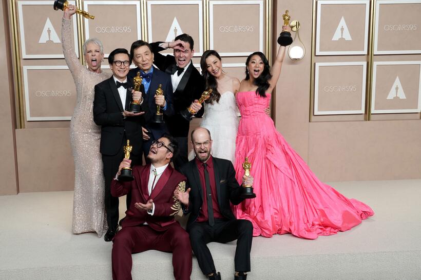 
	Jamie Lee Curtis, Ke Huy Quan, James Hong, Jonathan Wang, Michelle Yeoh, Stephanie Hsu, Daniel Kwan and Daniel Scheinert
