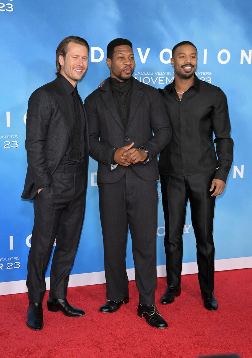 
	Glen Powell, Jonathan Majors and Michael B. Jordan

