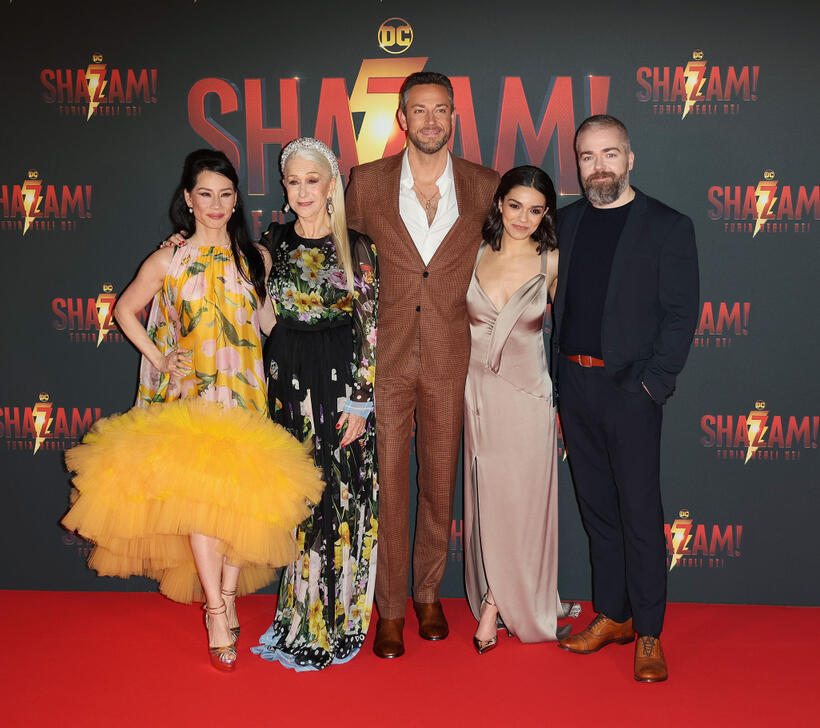 
	Lucy Liu, Helen MIrren, Zachary Levi, Rachel Zegler and David F. Sandberg
