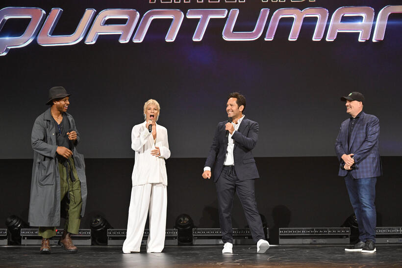 
	Jonathan Majors, Evangeline Lilly, Paul Rudd and Kevin Feige
